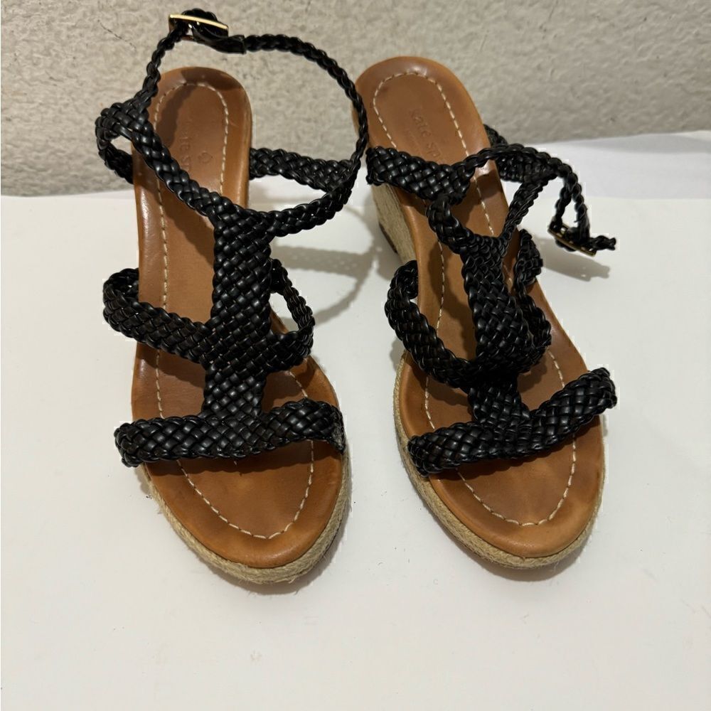 Kate Spade Espadrille woven black Wedge Heel Sandals Size 7 M